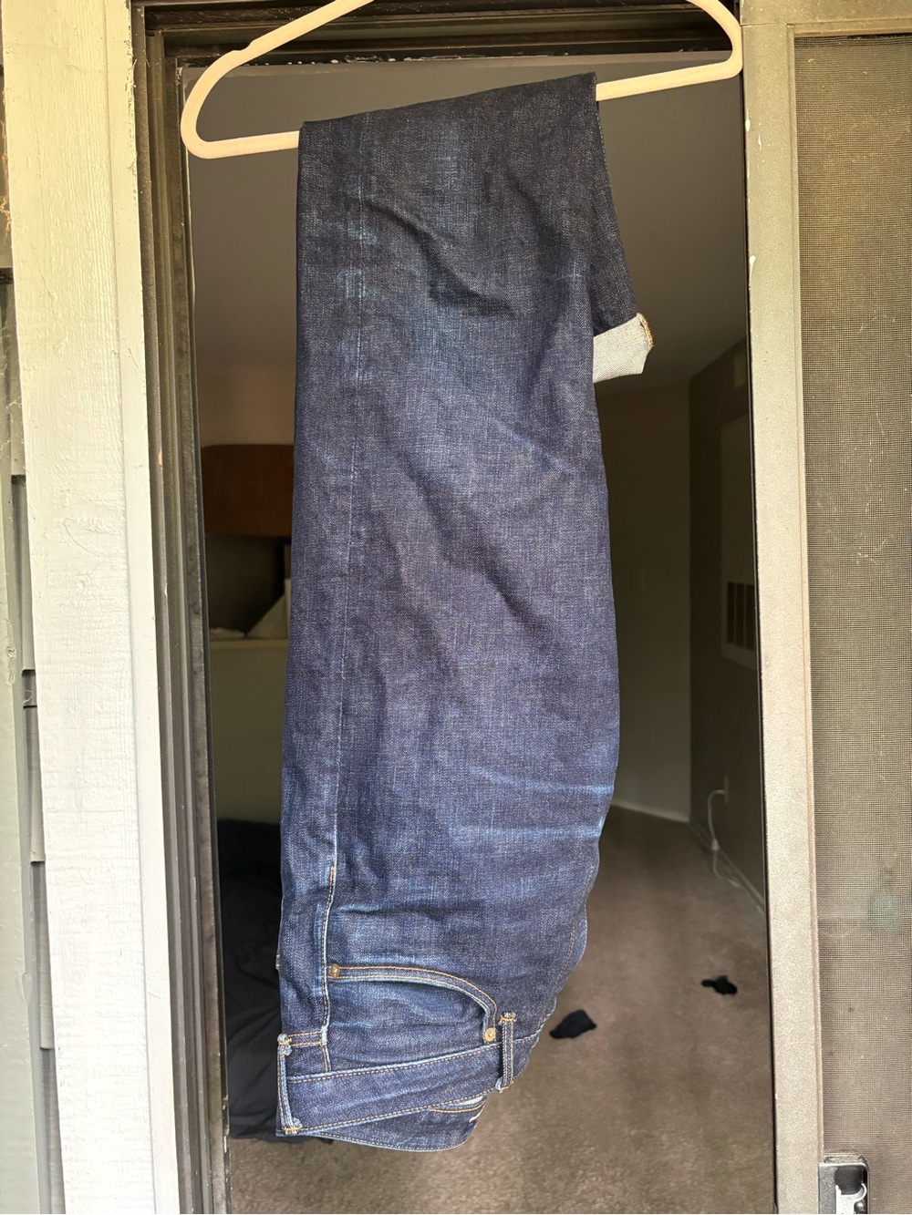 Men's Dark Blue Raw Denim Jeans